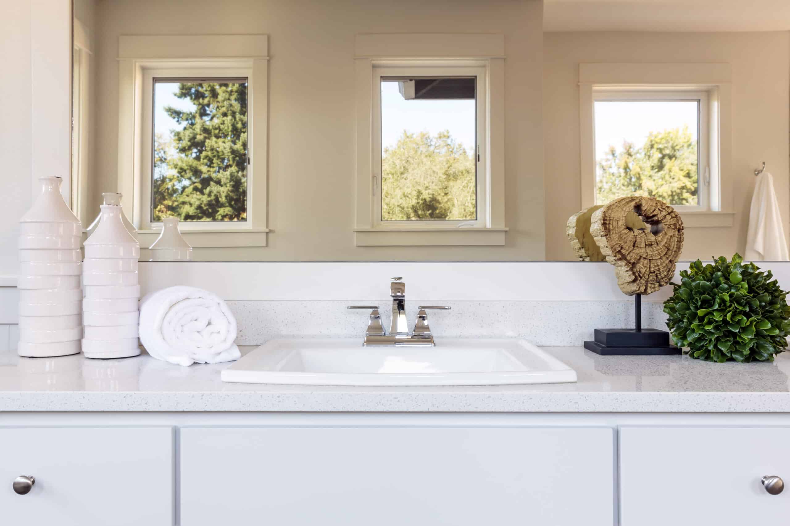 Sink and mirror in bathroom