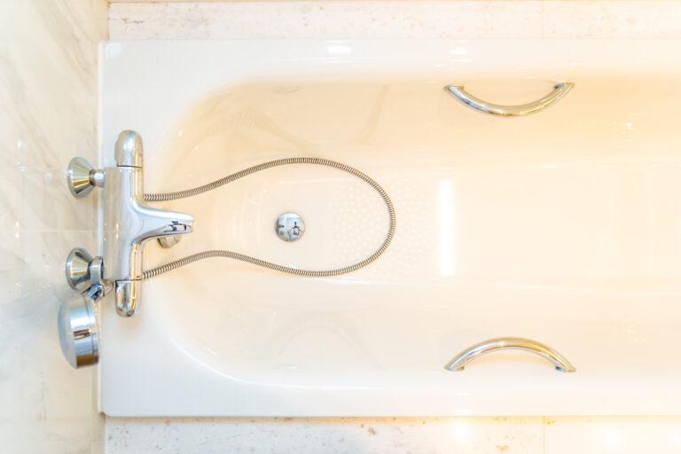 White luxury bathtub decoration in toilet and bathroom